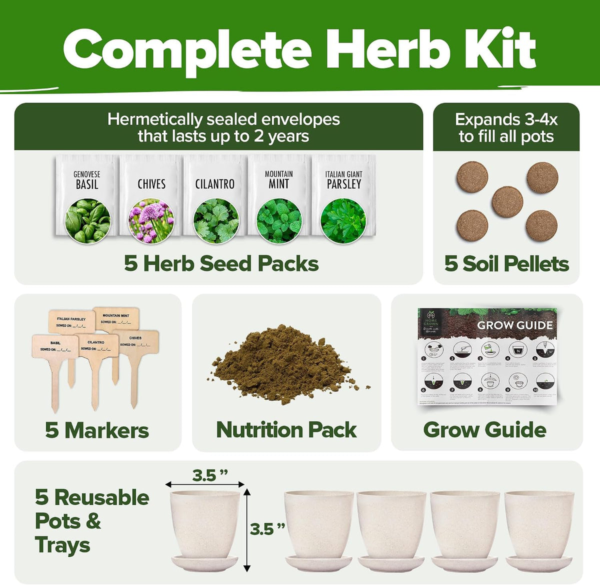 HOME GROWN 5 Herb Indoor Garden Starter Kit