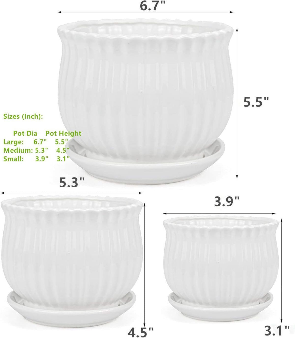 Yesland 3 Pack Ceramic Planter Pots
