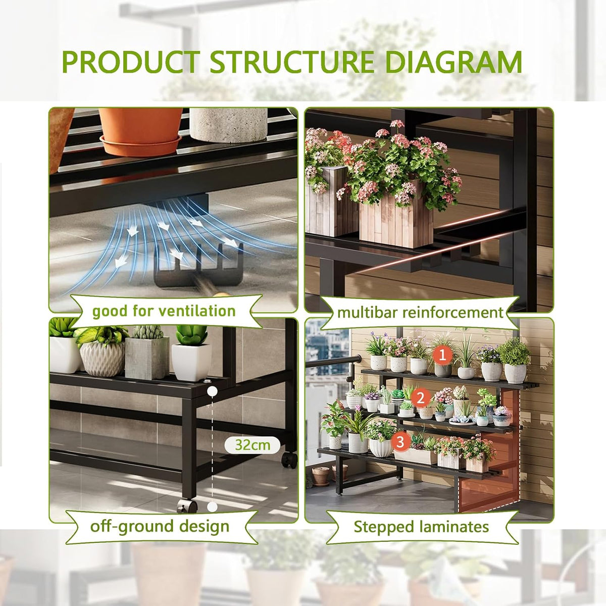 4-Tier Plant Stand on Wheels